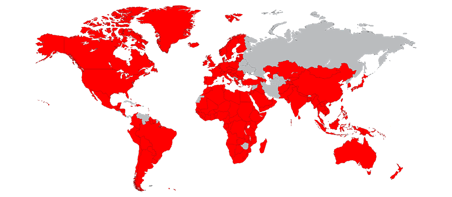Weltkarte mit Ländern in denen die Sparakasse aktiv ist oder Partner hat